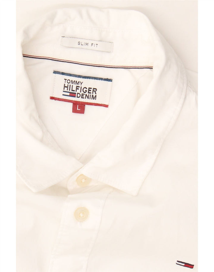 TOMMY HILFIGER Mens Slim Fit Shirt Large White Cotton Vintage Tommy Hilfiger and Second-Hand Tommy Hilfiger from Messina Hembry 