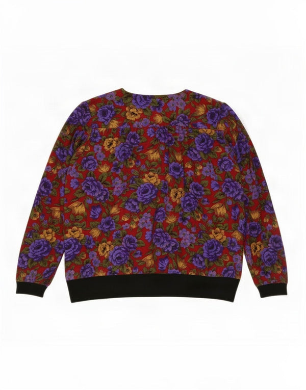 Vintage mujer 3/4 manga camisa blusa Reino Unido 14 grande rojo floral