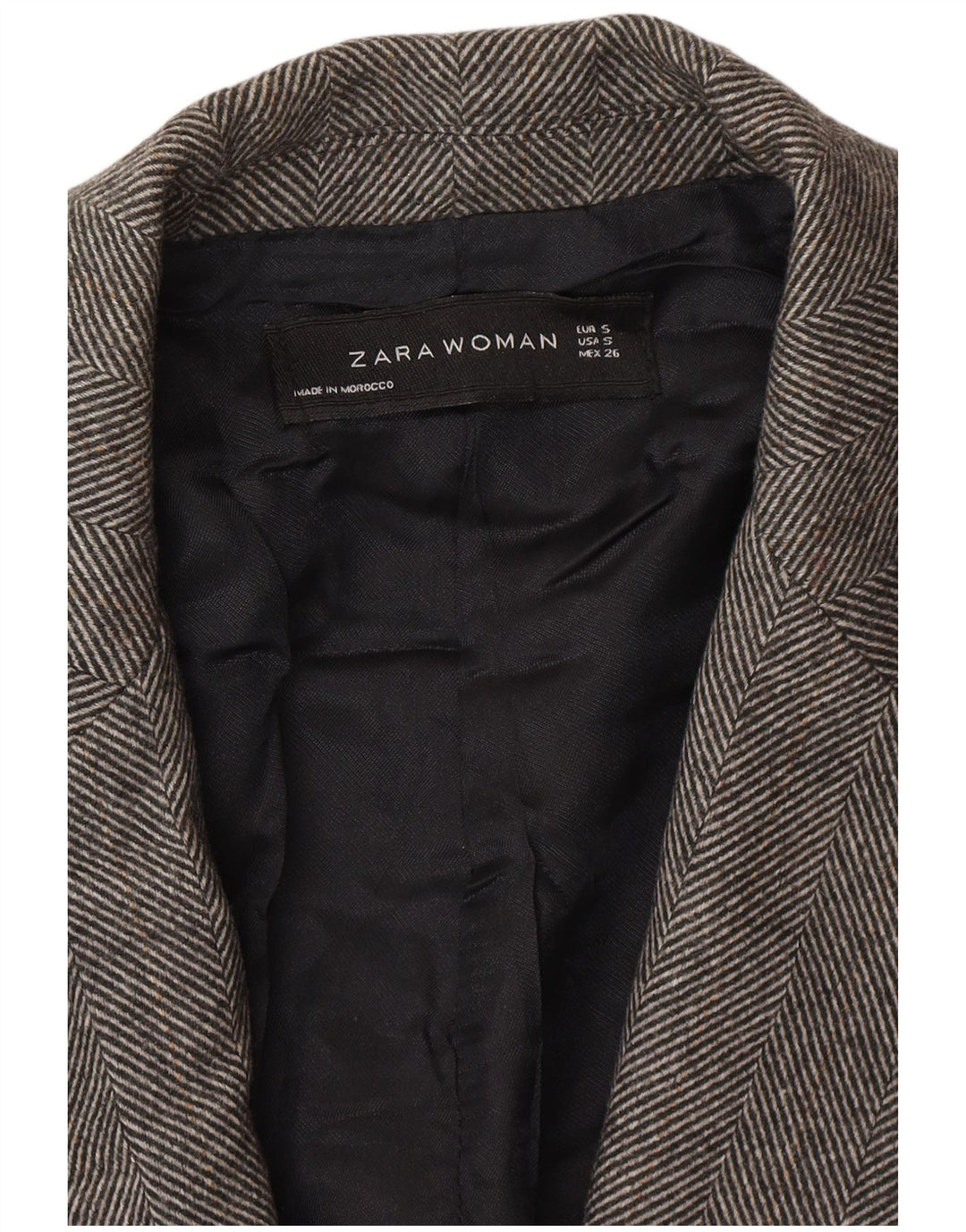 Zara Mujer Chaqueta Blazer De Doble Botonadura UK 10 Small Grey Herringbone