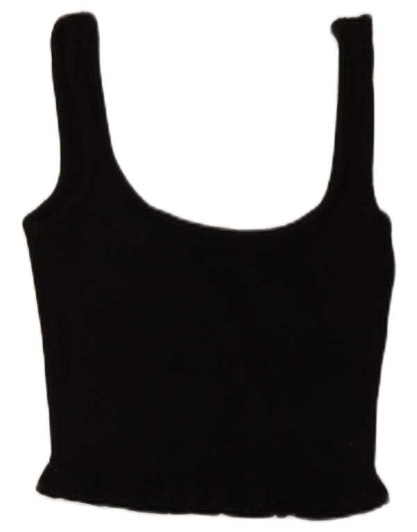 Zara Mujer Crop Top UK 8 Small Viscosa Negra