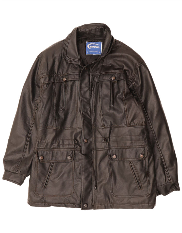 NUTSHELL Abrigo de cuero para hombre UK 40 Large Black