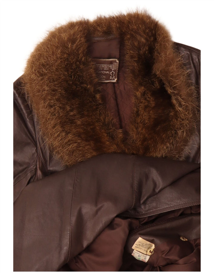 VINTAGE Abrigo de cuero para mujer Reino Unido 12 Cuero marrón medio