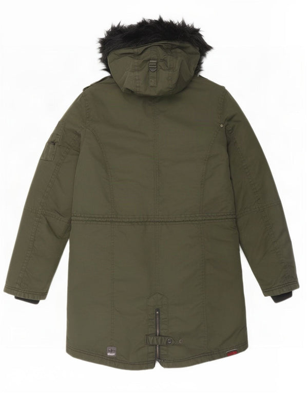 KHUJO Parka con capucha para mujer UK 42 XL Verde Nylon Ejército