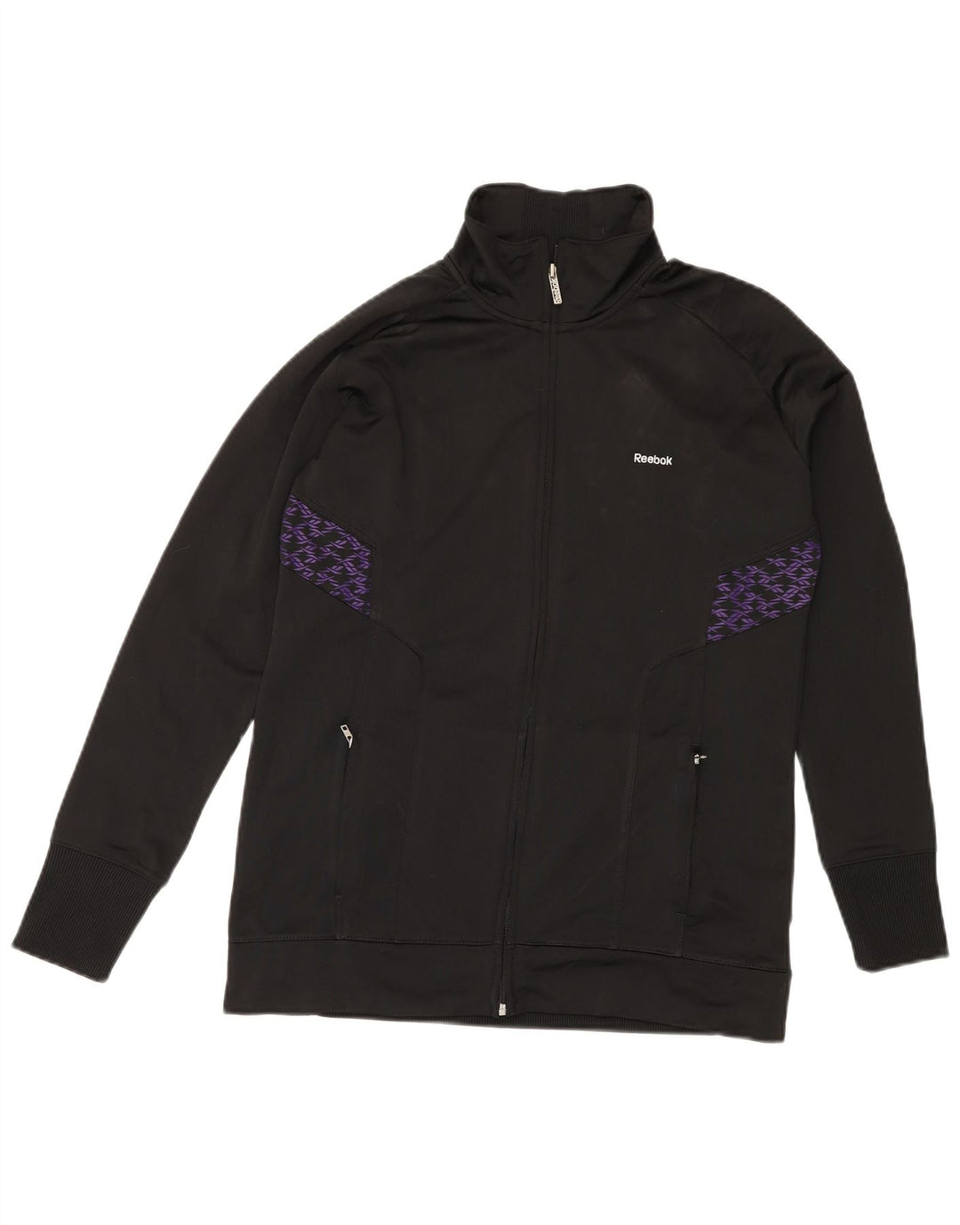 REEBOK Womens Tracksuit Top Jacket UK 14 Large Black Polyester