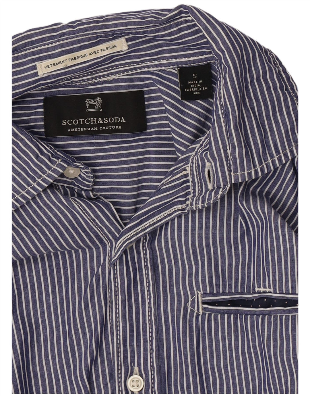 Camisa Scotch & Soda Hombre Small Algodón A Rayas Azul