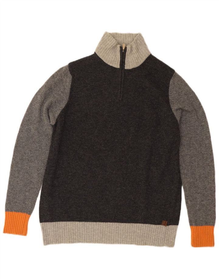 TRUSSARDI Jersey De Cuello Con Cremallera Para Hombre De Lana Color Block Gris Medio