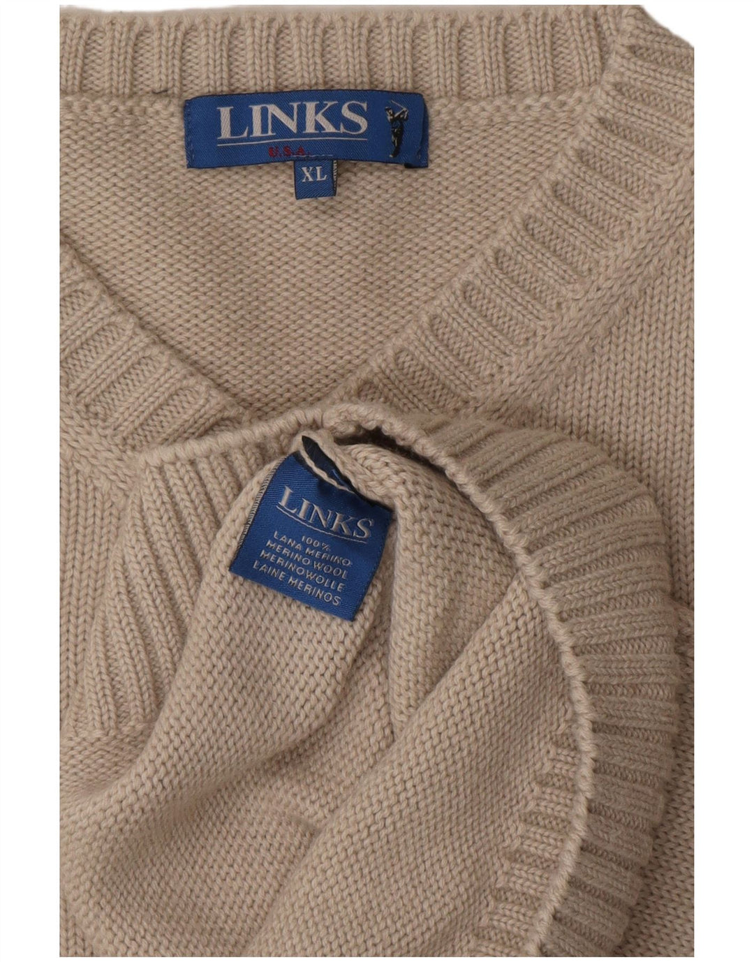 Vintage hombres V-cuello jumper suéter XL gris lana merino