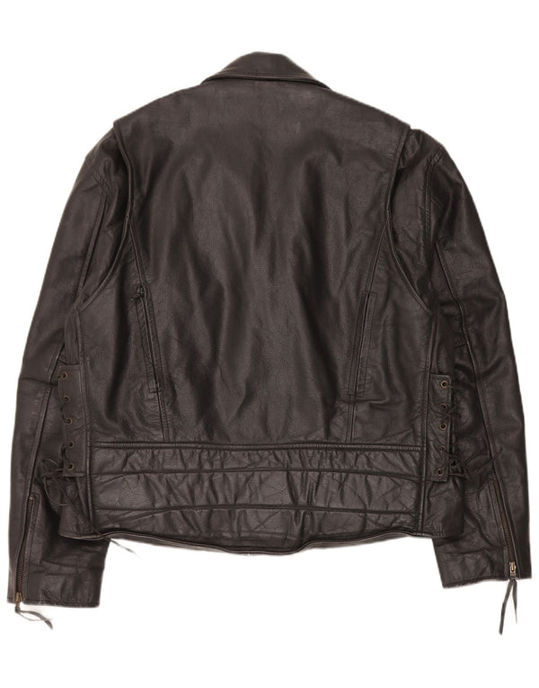 Vintage hombres cuero biker chaqueta Reino Unido 44 2XL negro
