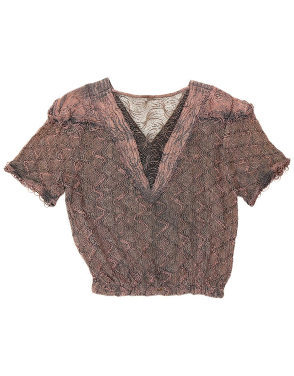 Blusa vintage para mujer Top UK 16 Viscosa floral rosa grande