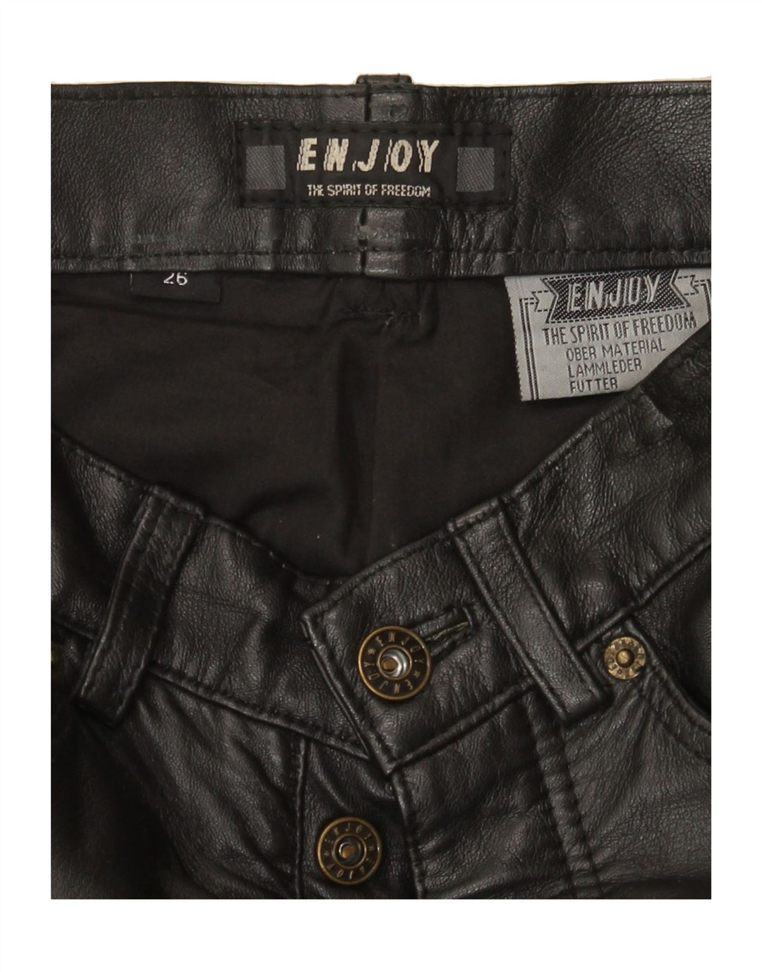 ENJOY Womens Straight Leather Trousers W26 L31 Black Leather Vintage ENJOY and Second-Hand ENJOY from Messina Hembry 