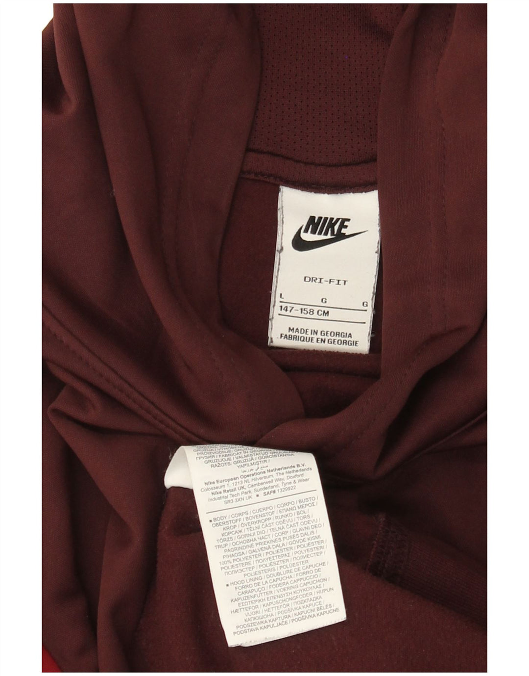 NIKE Sudadera con capucha para niños, talla grande, color burdeos, 12-13 años