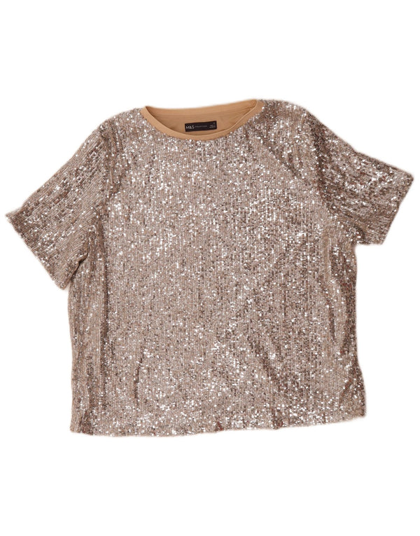 Marks & Spencer Blusa extragrande con lentejuelas para mujer UK 46 Large Silver