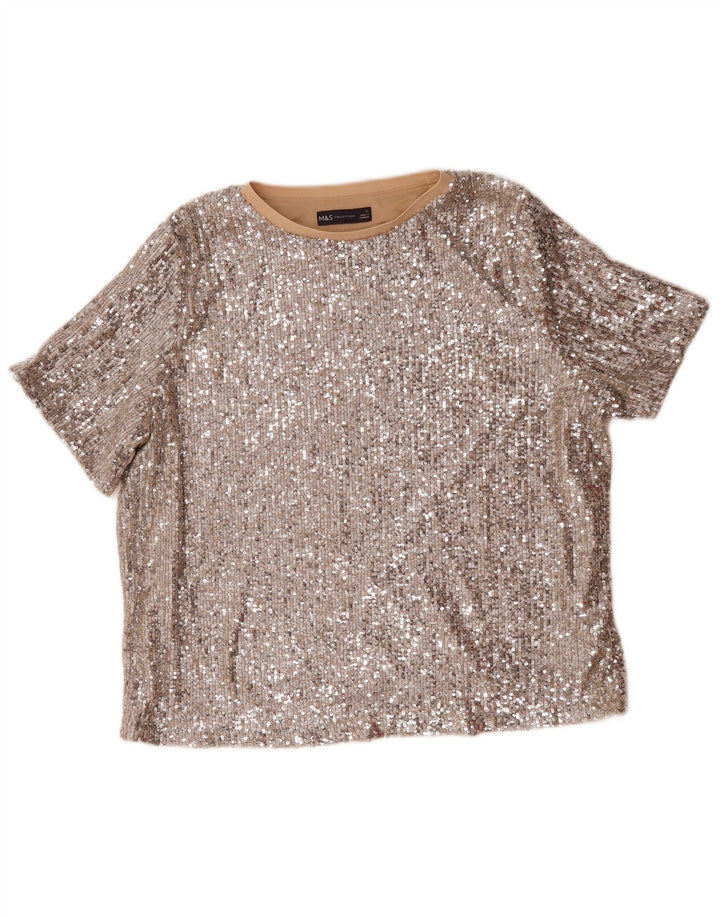 Marks & Spencer Blusa extragrande con lentejuelas para mujer UK 46 Large Silver