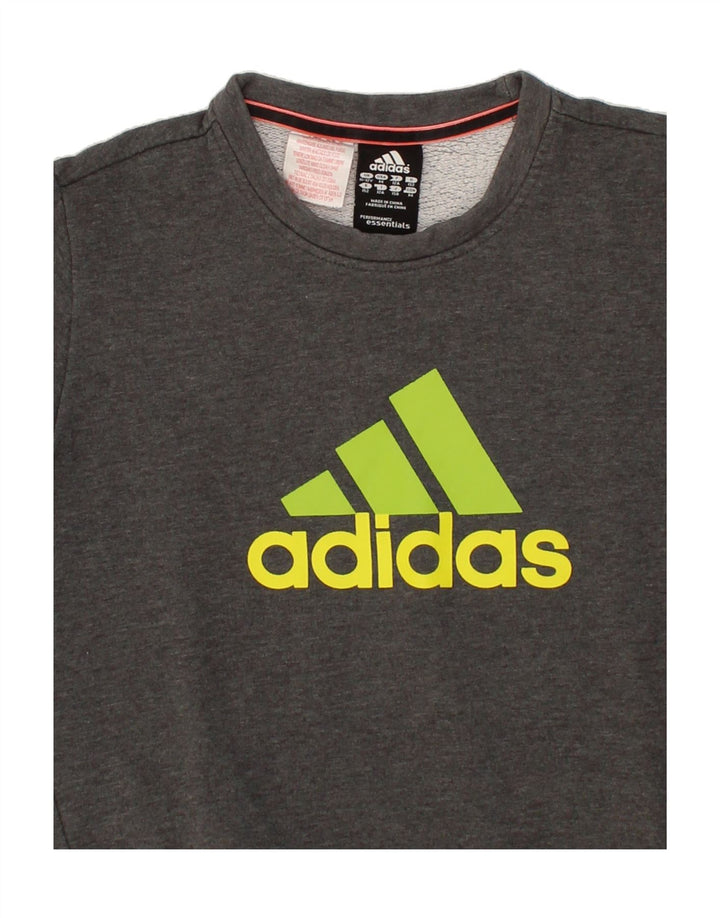 ADIDAS Boys Graphic Sweatshirt Jumper 11-12 Years Medium Grey Cotton Vintage Adidas and Second-Hand Adidas from Messina Hembry 