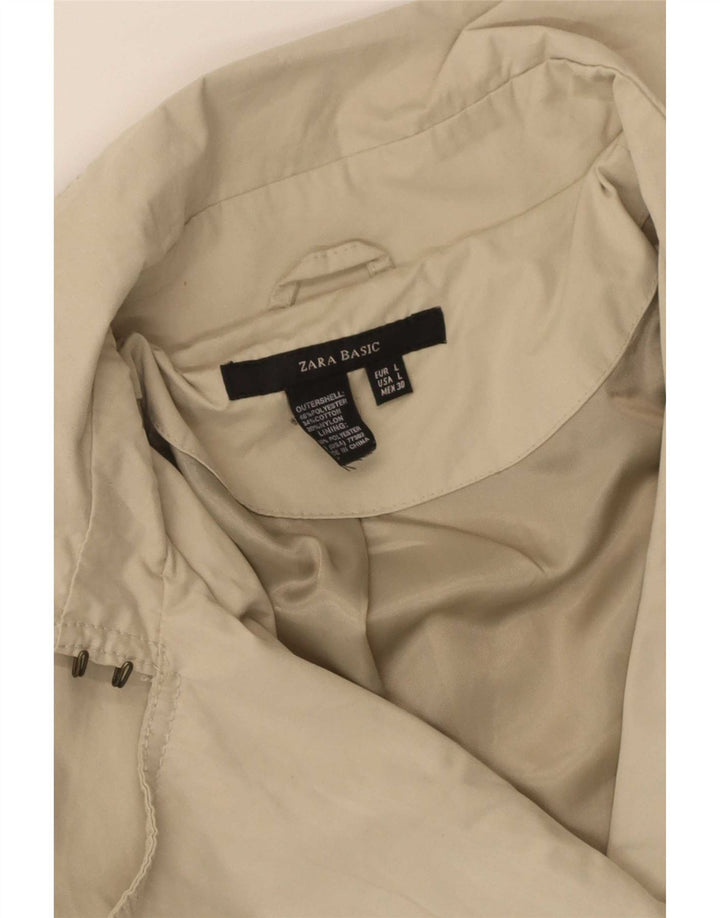 Zara Mujer Gabardina De Doble Botonadura UK 44 Grande Poliéster Beige