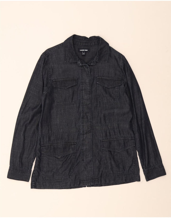 LANDS END Womens Oversized Utility Jacket UK 10 Small Navy Blue Cotton Vintage Lands End and Second-Hand Lands End from Messina Hembry 