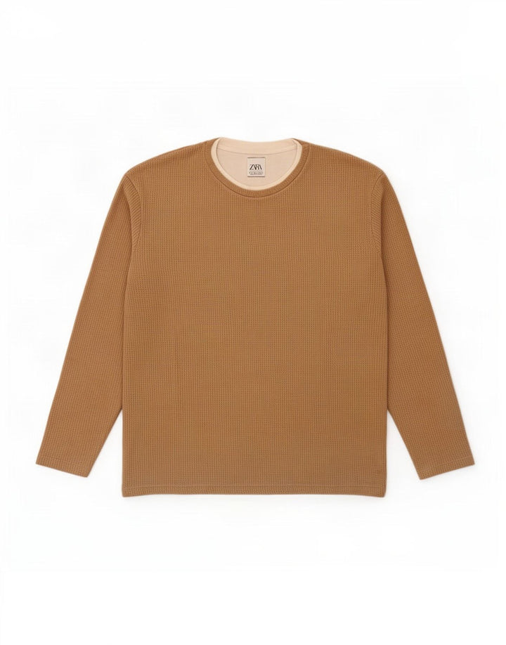 Zara Hombre Top Manga Larga Large Beige Colorblock