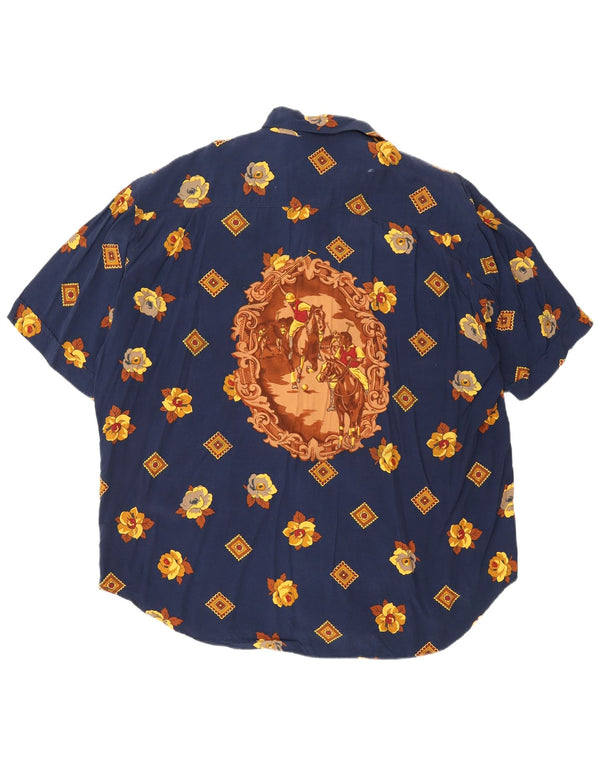 Baroni Camisa De Manga Corta Para Hombre 2XL Azul Marino Viscosa Floral