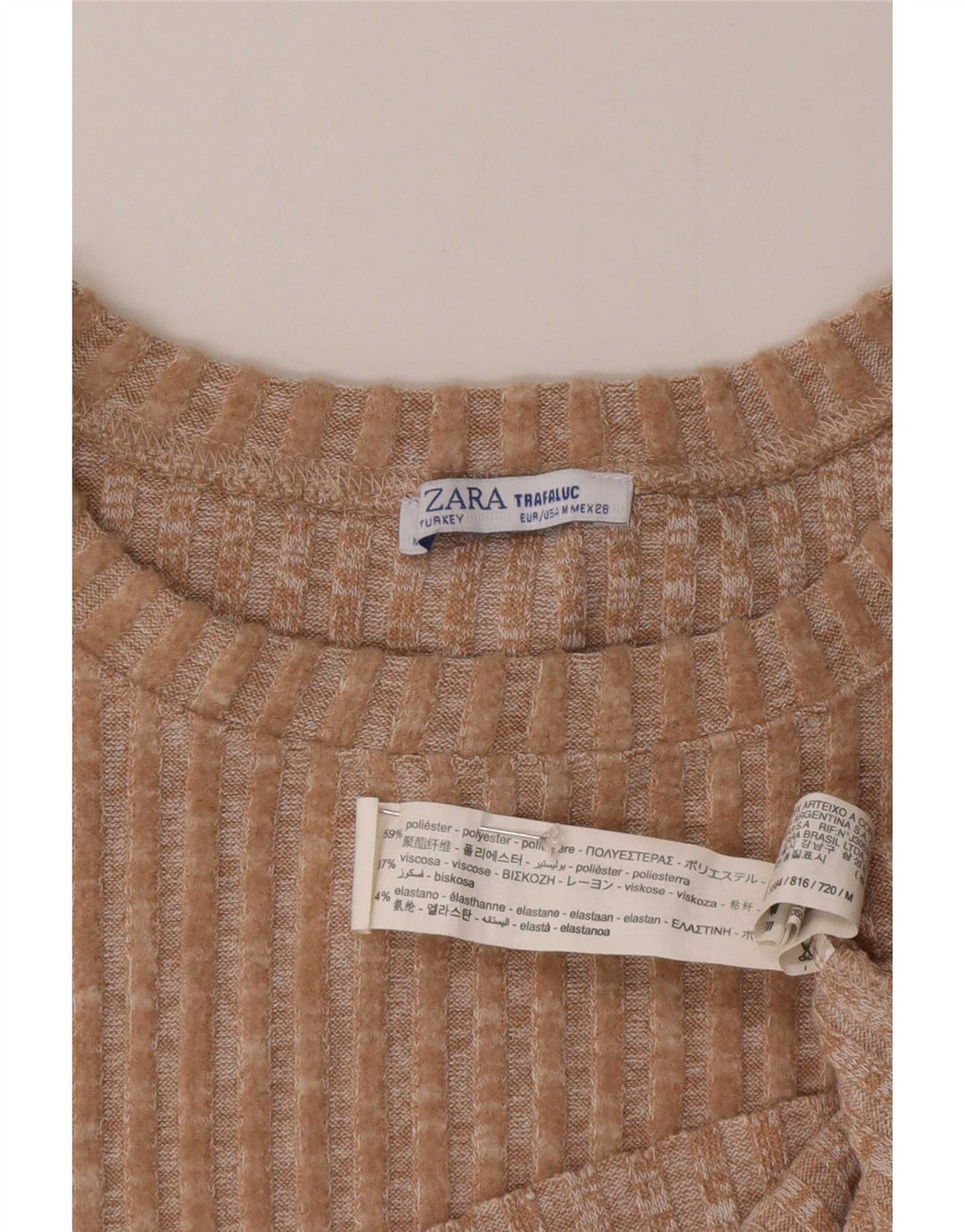 Zara Mujer Crop Suéter De Cuello Redondo De Gran Tamaño UK 14 Medium Beige