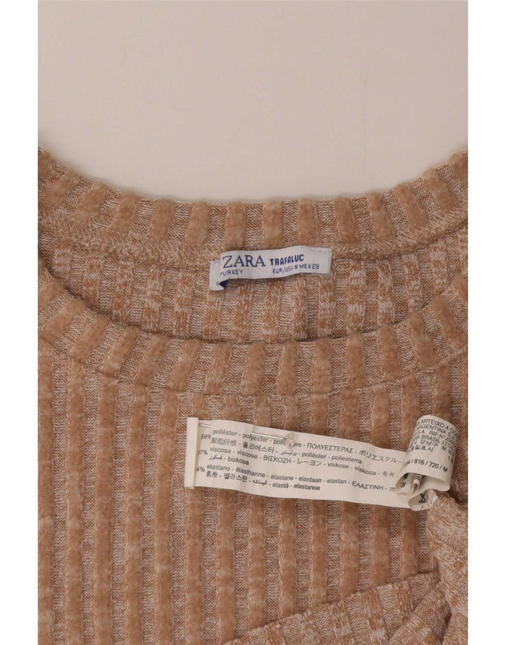 Zara Mujer Crop Suéter De Cuello Redondo De Gran Tamaño UK 14 Medium Beige
