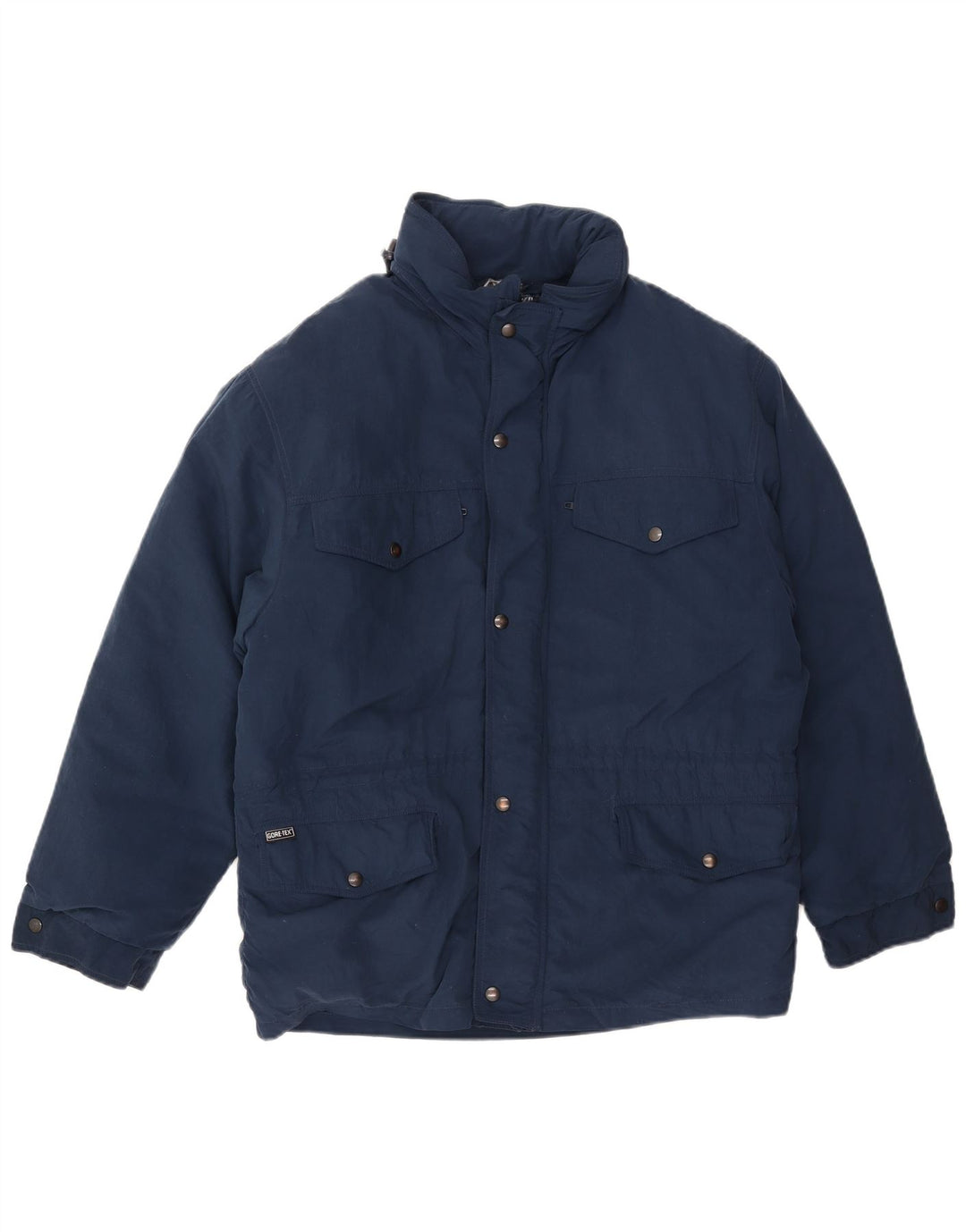 Vintage hombres con capucha suelta ajuste chaqueta acolchada EU 46 pequeño azul marino