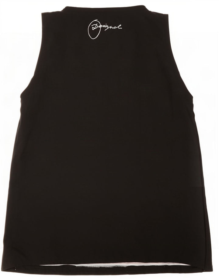 Desigual Mujer Gráfico Chaleco Top UK 12 Medio Negro Poliéster Geométrico