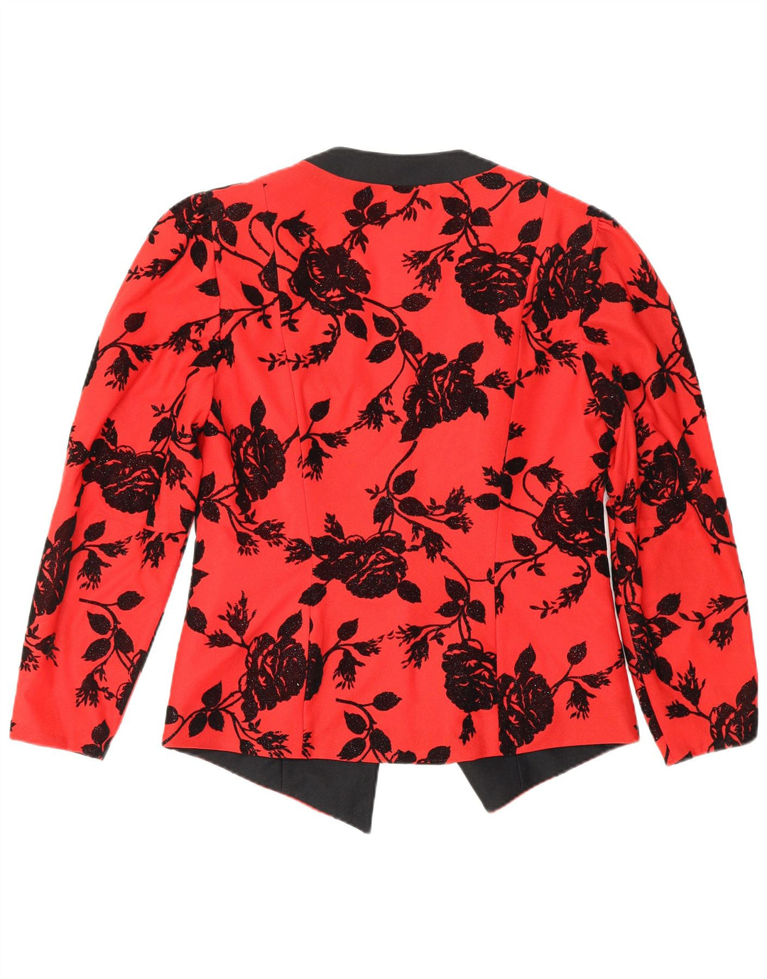VINTAGE Mujer 1 Botón Blazer Chaqueta Reino Unido 12 Medio Rojo Floral Poliéster