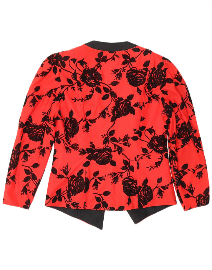 VINTAGE Mujer 1 Botón Blazer Chaqueta Reino Unido 12 Medio Rojo Floral Poliéster