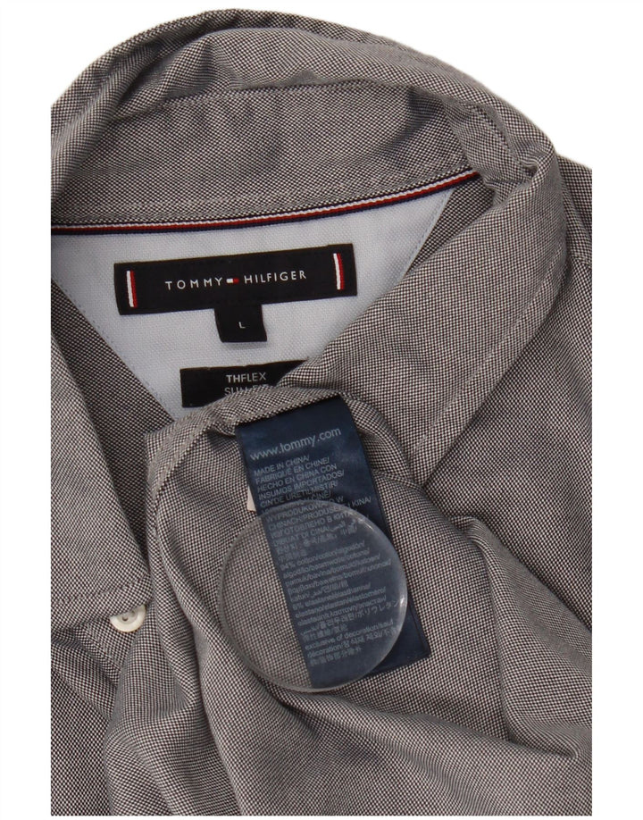 TOMMY HILFIGER Camisa slim fit para hombre Algodón gris grande