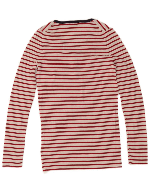 Tommy Hilfiger Top de mujer de manga larga UK 10 Small White Stripe Cotton