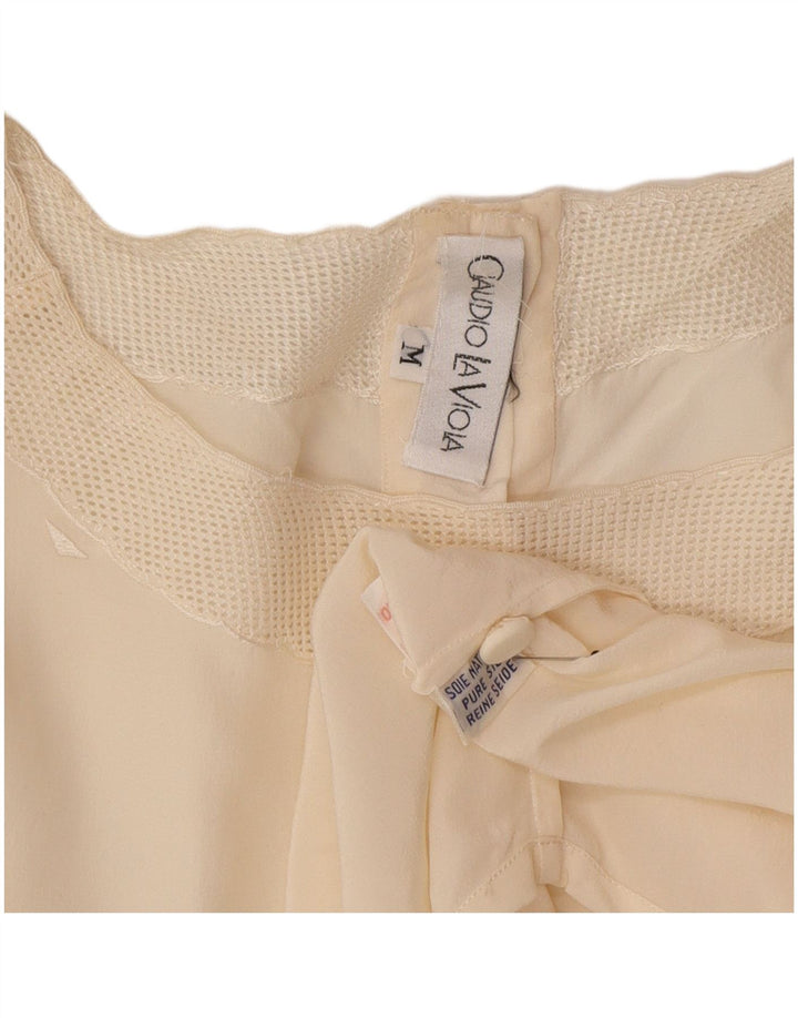 Vintage mujer blusa de gran tamaño Top Reino Unido 14 medio de seda blanca