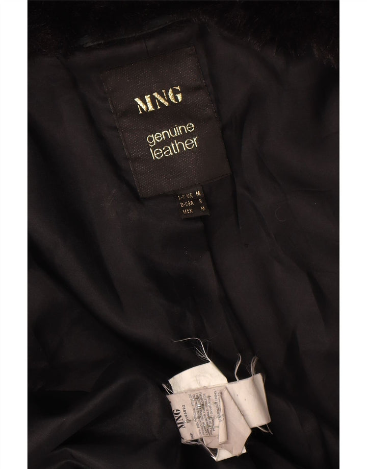 Mango Chaqueta de ante corta para mujer UK 42 Cuero negro mediano