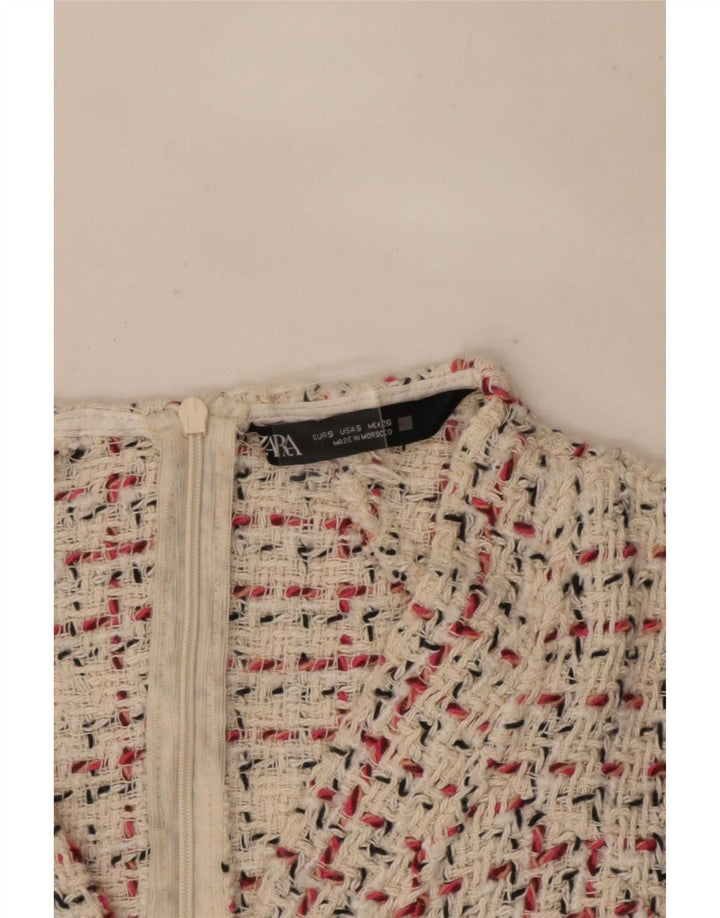 Zara Mujer Vestido Acampanado UK 8 Small Beige Check