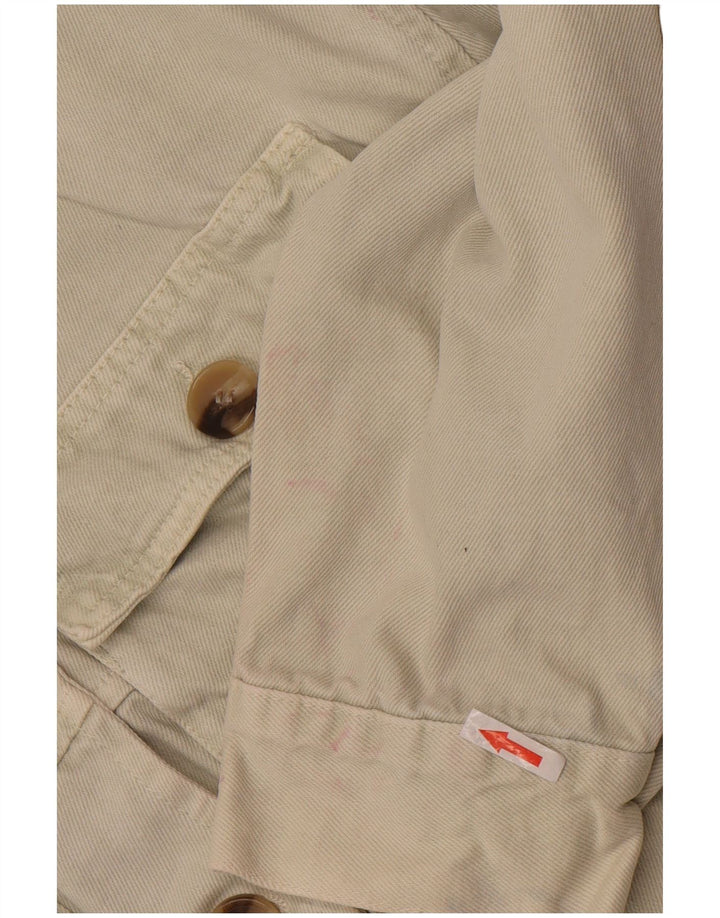 Zara Mujer Crop Denim Chaqueta UK 10 Small Off White Cotton
