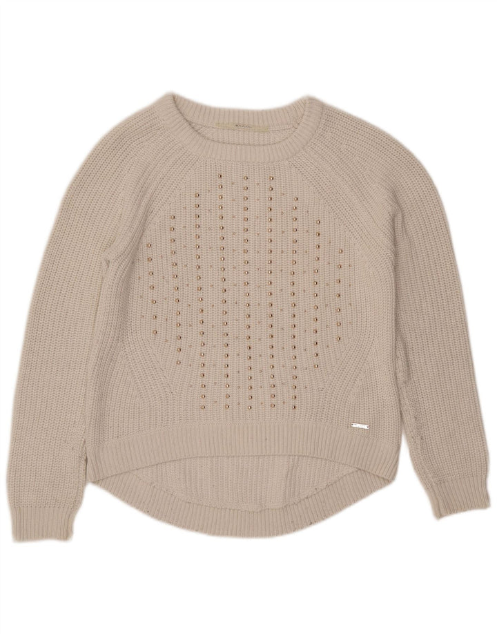 GUESS Suéter oversize con cuello barco para mujer UK 6 Small White Cotton