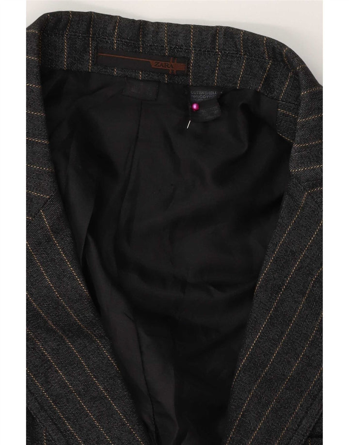 Zara Chaqueta Blazer Hombre UK 38 Algodón A Rayas Gris Medio