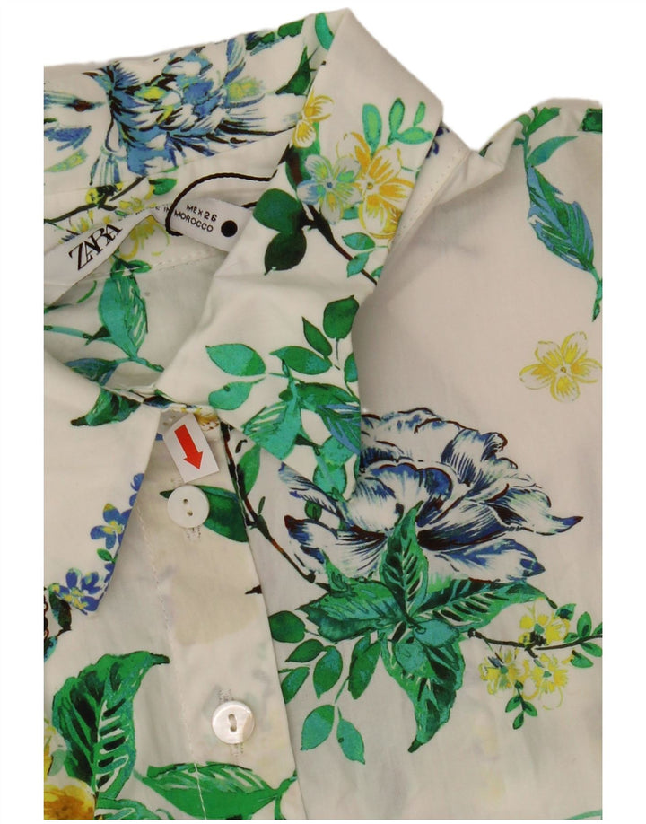 ZARA Vestido camisero de manga 3/4 para mujer UK 40 Small White Floral