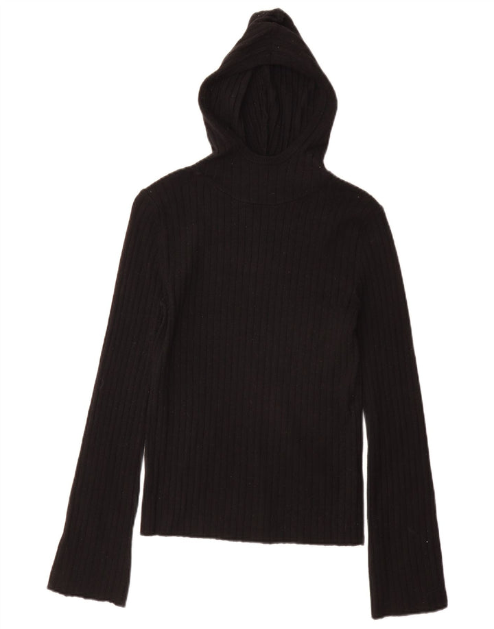 ZARA Womens Hooded Jumper Sweater UK 12 Medium Black Viscose