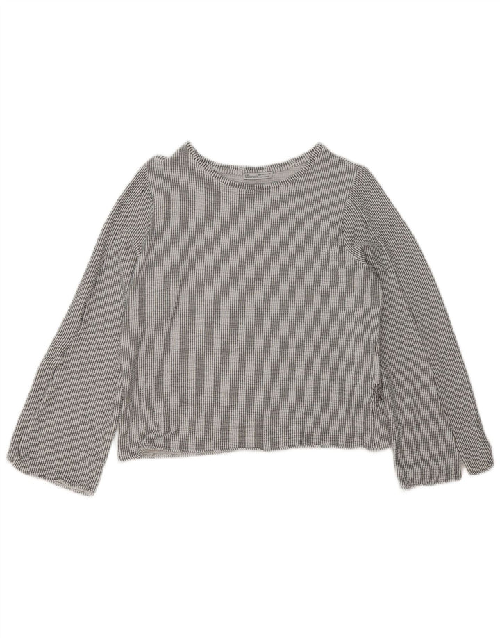 Zara Mujer Crop Top Manga Larga UK 44 Gris Medio Rayas Pintadas
