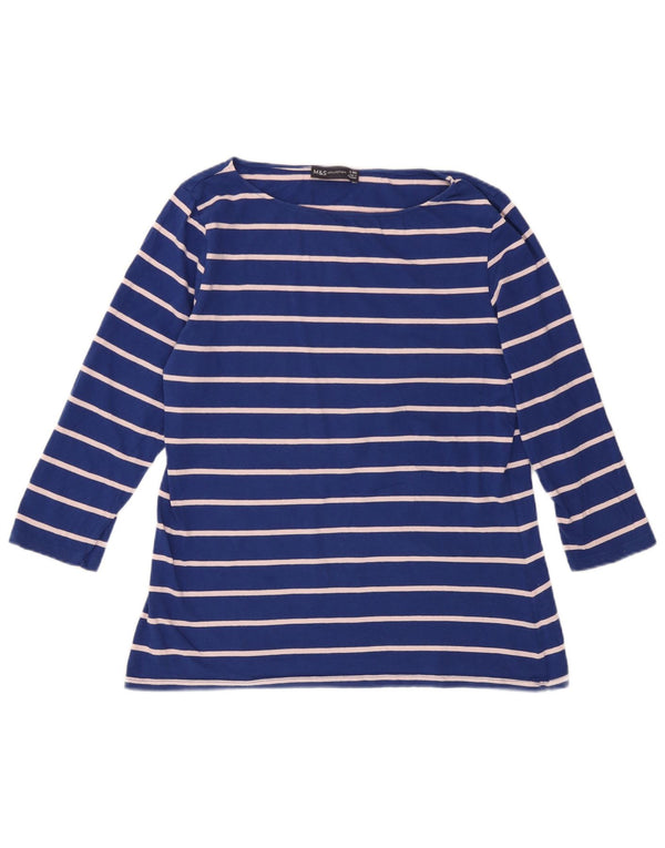 Marks & Spencer Top para mujer manga 3/4 UK 46 Algodón a rayas azules grande