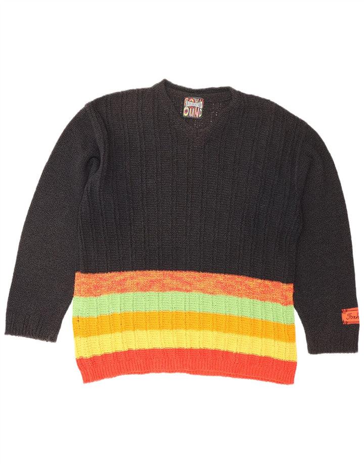 FOXHOUND Jersey con cuello en V para hombre de algodón a rayas negro grande