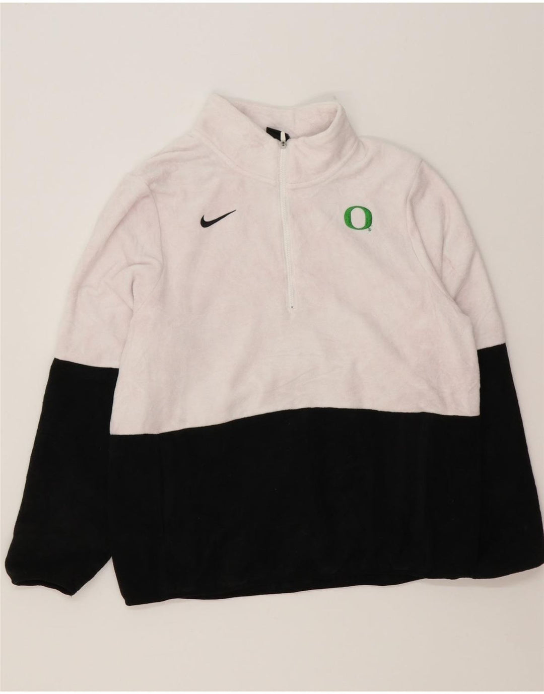 NIKE Womens Zip Neck Fleece Jumper UK 16 Large White Colourblock Polyester Vintage Nike and Second-Hand Nike from Messina Hembry 