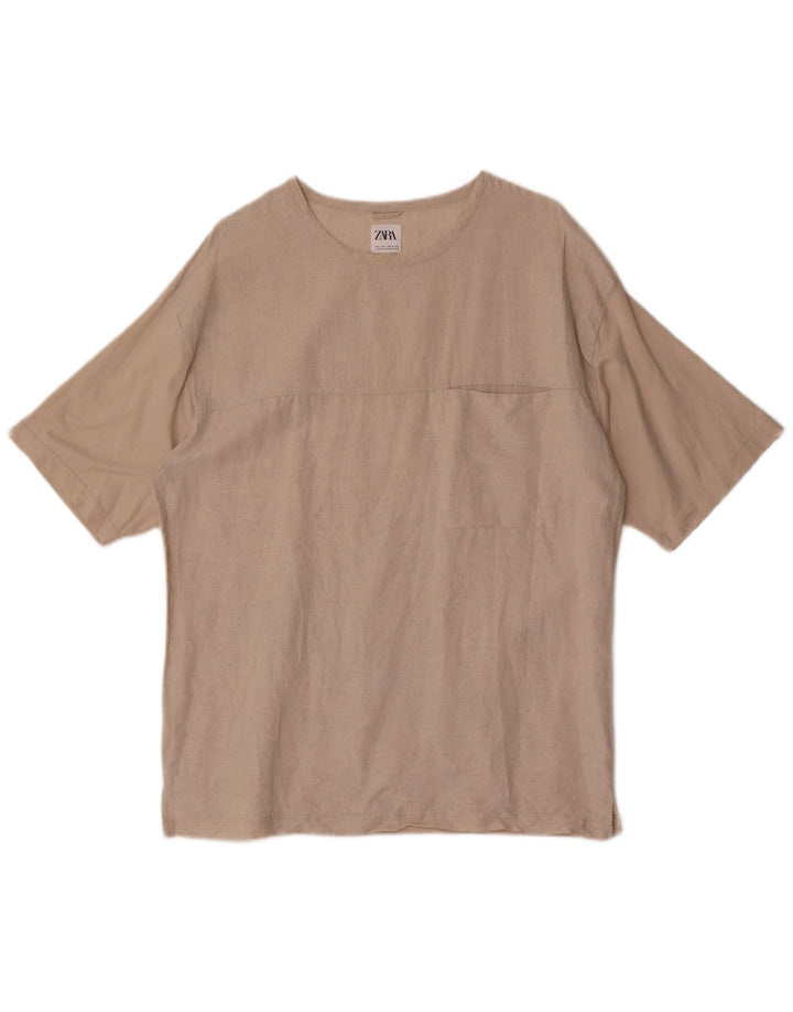Zara Hombre Camiseta Top Grande Algodón Beige
