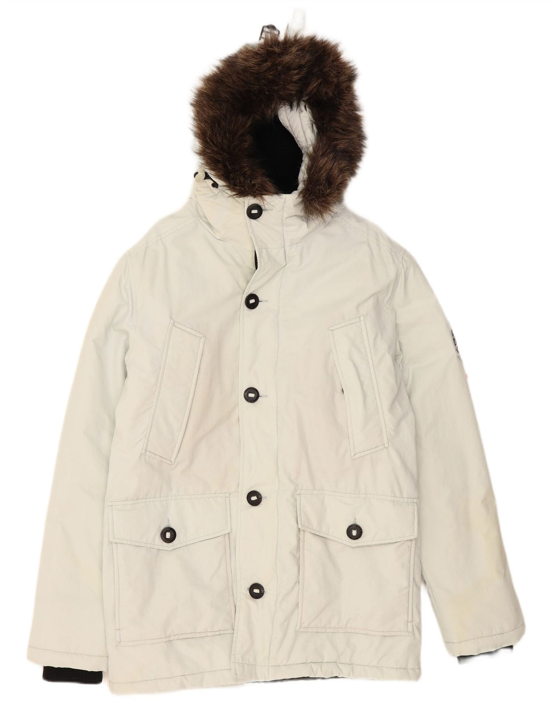 Superdry Parka con capucha para hombre, talla 36, poliéster blanco pequeño