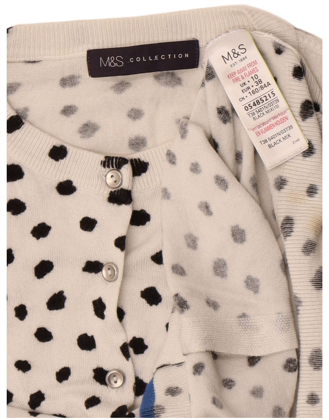 Marks & Spencer - Cárdigan para mujer, talla 10, viscosa con lunares blancos pequeños