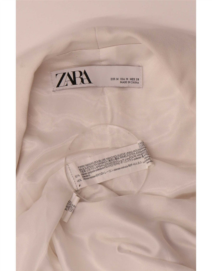 Zara Chaqueta Blazer Abierta De Manga 3/4 para Mujer UK 44 Poliéster Blanco Mediano