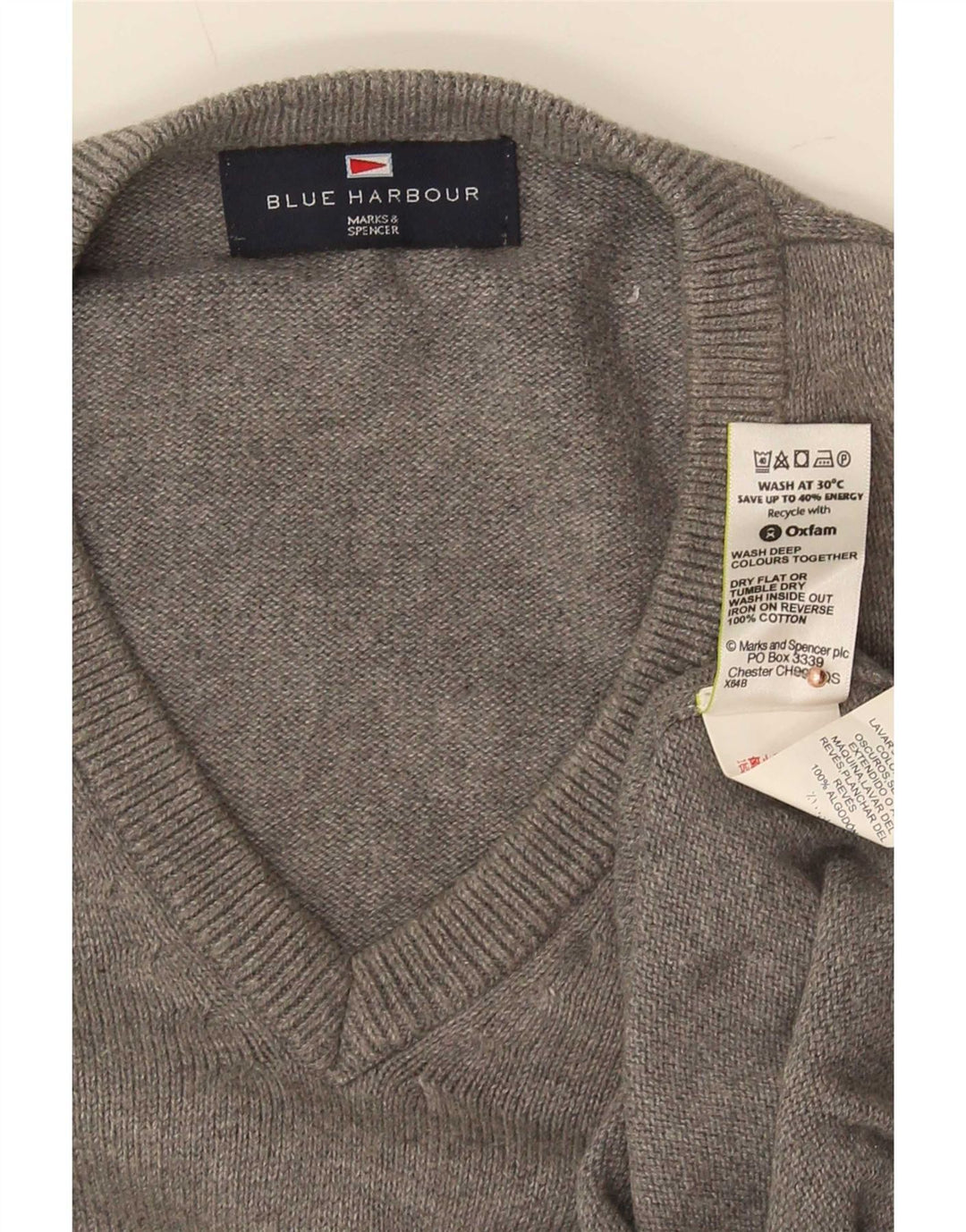 Marks & Spencer Jersey con Cuello en V Azul Harbor para Hombre Algodón Gris Medio