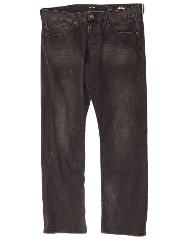 Replay Vaqueros rectos Waitom para hombre W36 L32 Algodón negro