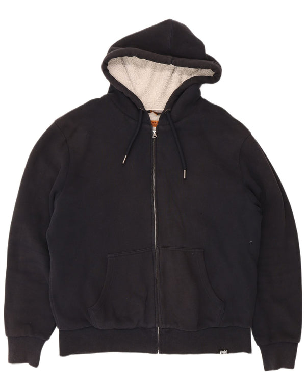 Superdry Mens Sherpa Zip Hoodie Sweater 2XL Navy Blue Cotton