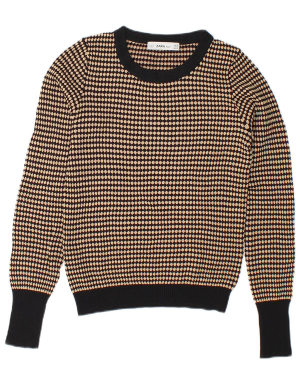 Zara Jersey con cuello barco para mujer, talla 6, XS, viscosa geométrica beige